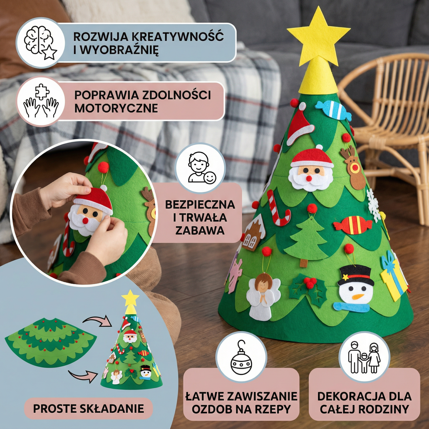 Montessori 3D filcowa choinka