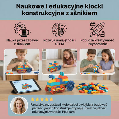 Naukowe i edukacyjne klocki konstrukcyjne z silnikiem