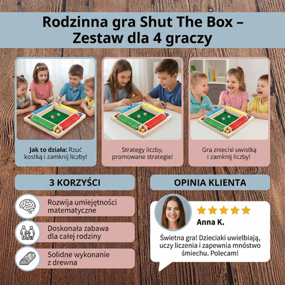 Rodzinna gra Shut The Box – Zestaw dla 4 graczy
