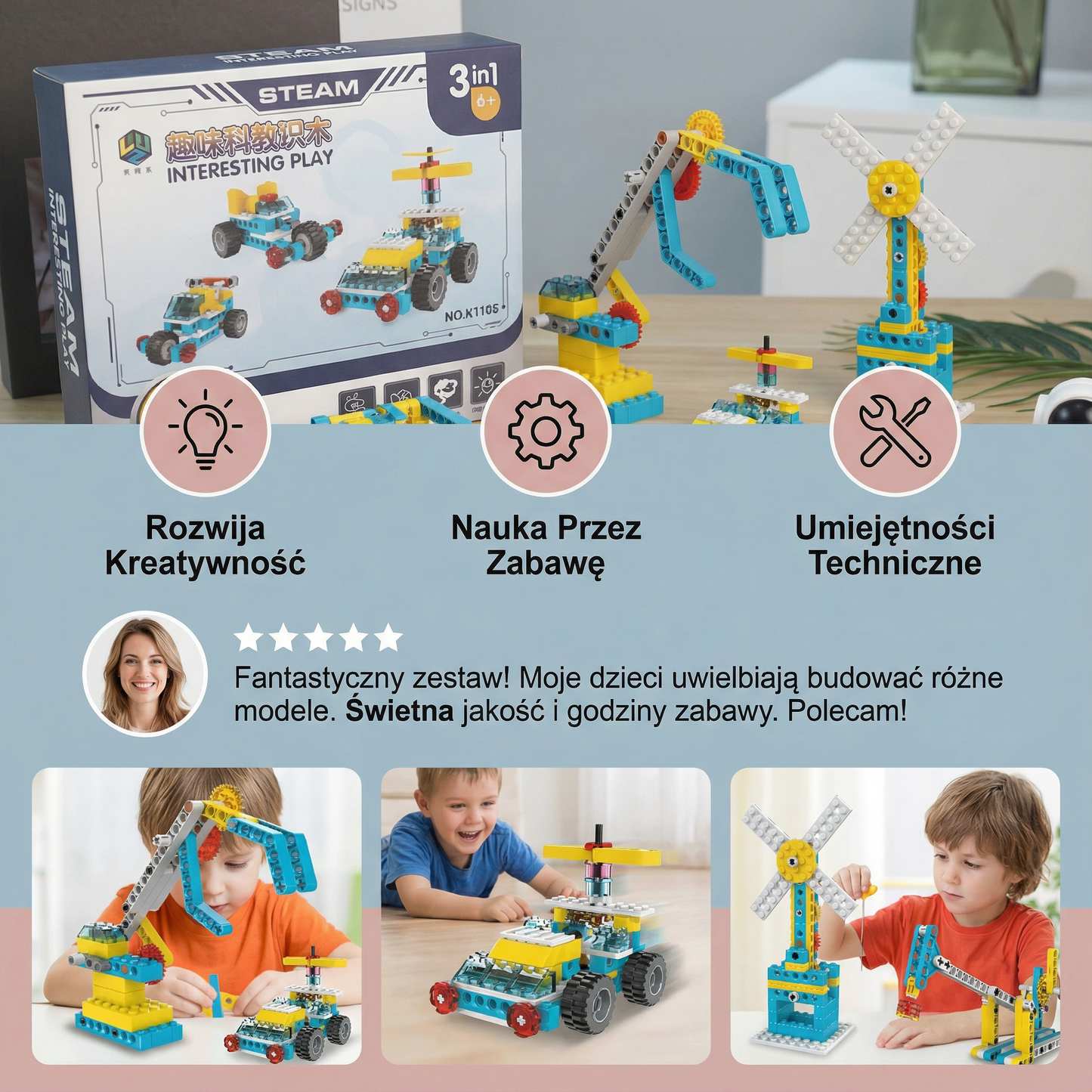 Edukacyjny zestaw klocków 3w1 nauka i technika