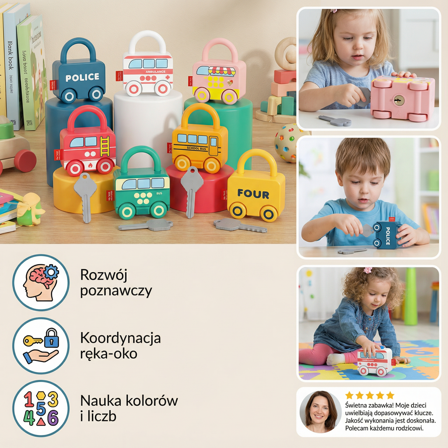 Montessori klucze i zamki – kolory i wzory