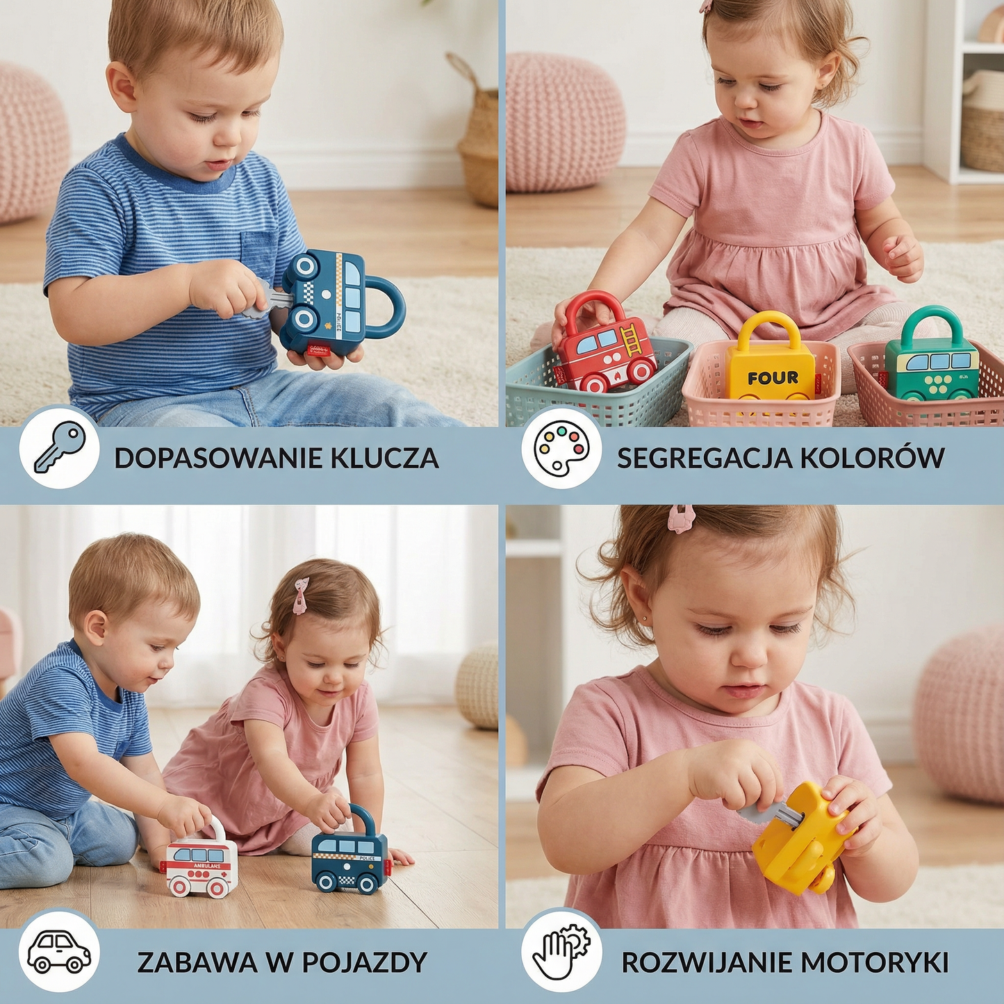 Montessori klucze i zamki – kolory i wzory