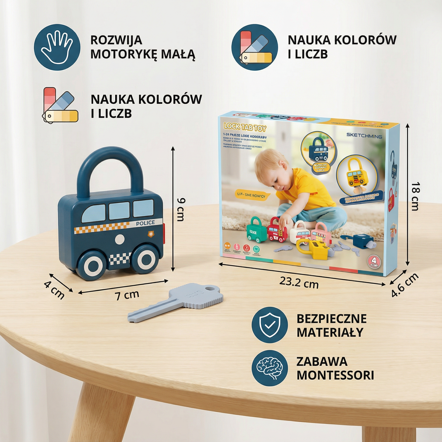 Montessori klucze i zamki – kolory i wzory