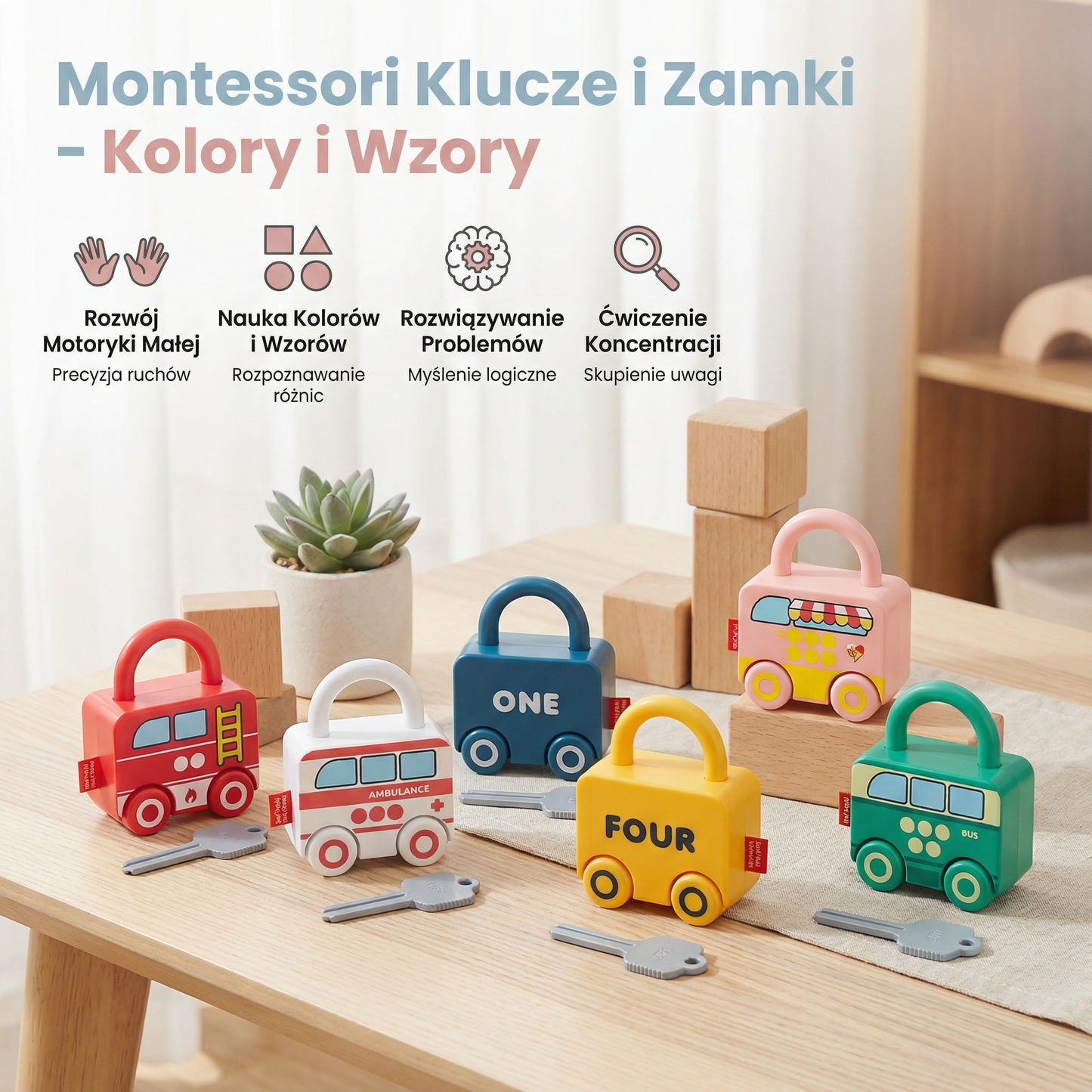 Montessori klucze i zamki – kolory i wzory