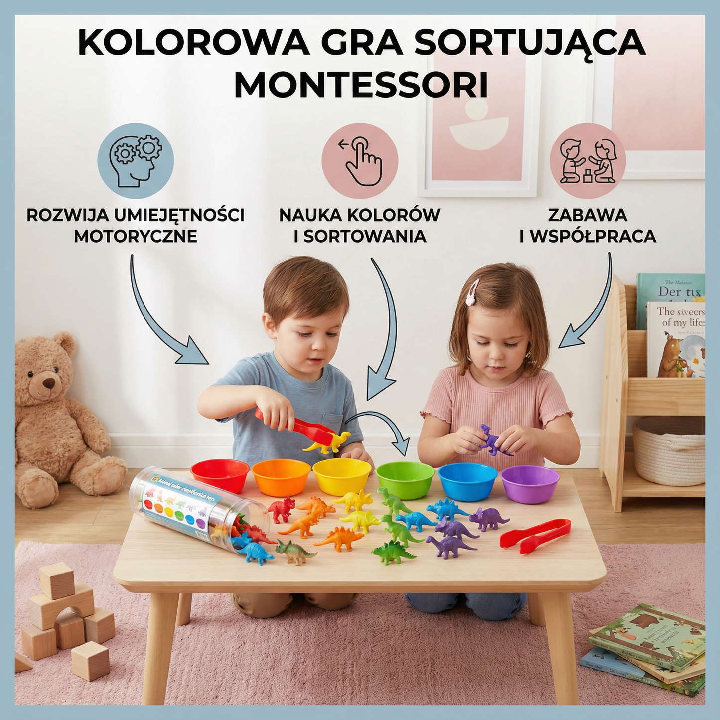 Kolorowa gra sortująca montessori