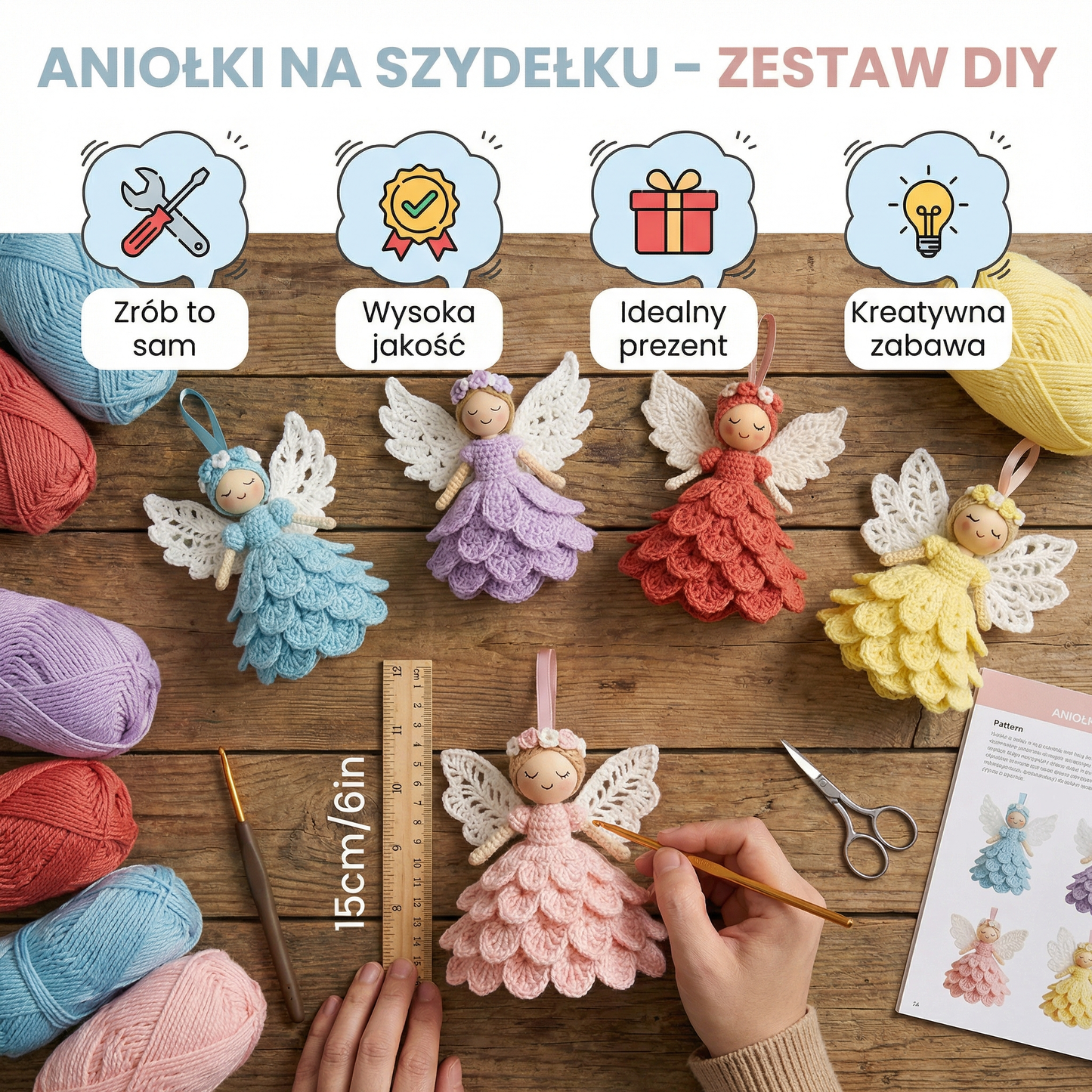 Aniołki na szydełku – zestaw DIY