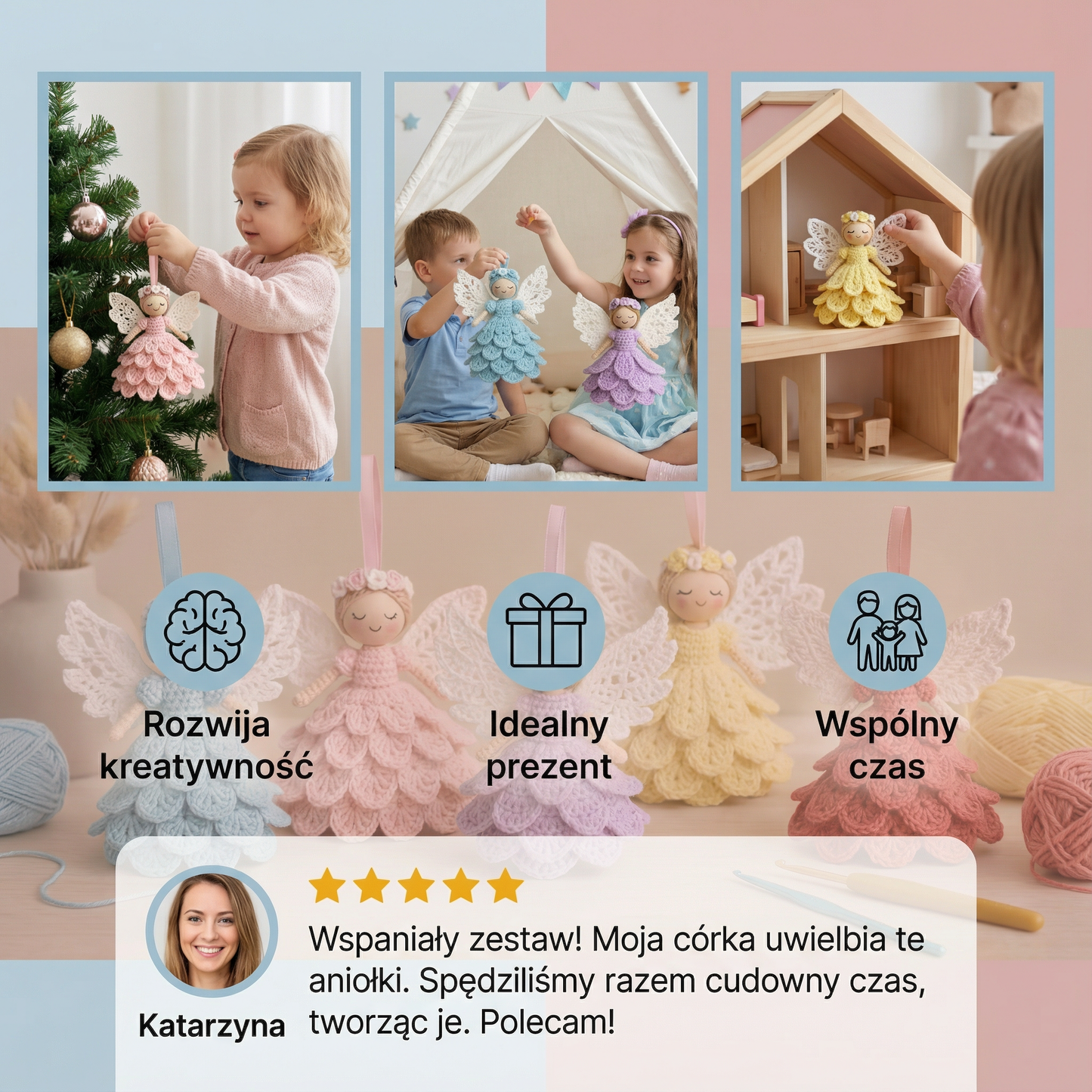 Aniołki na szydełku – zestaw DIY