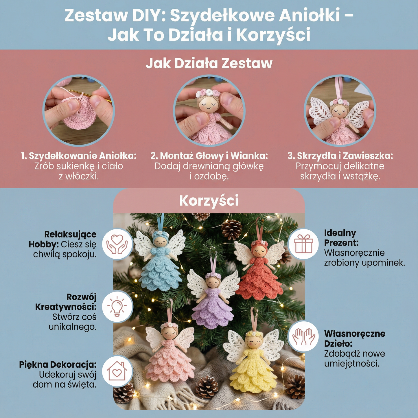 Aniołki na szydełku – zestaw DIY