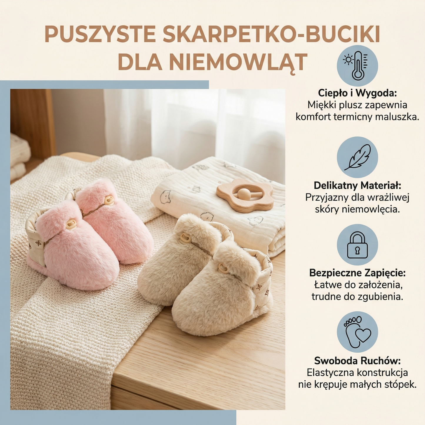 Puszyste skarpetko-buciki dla niemowląt
