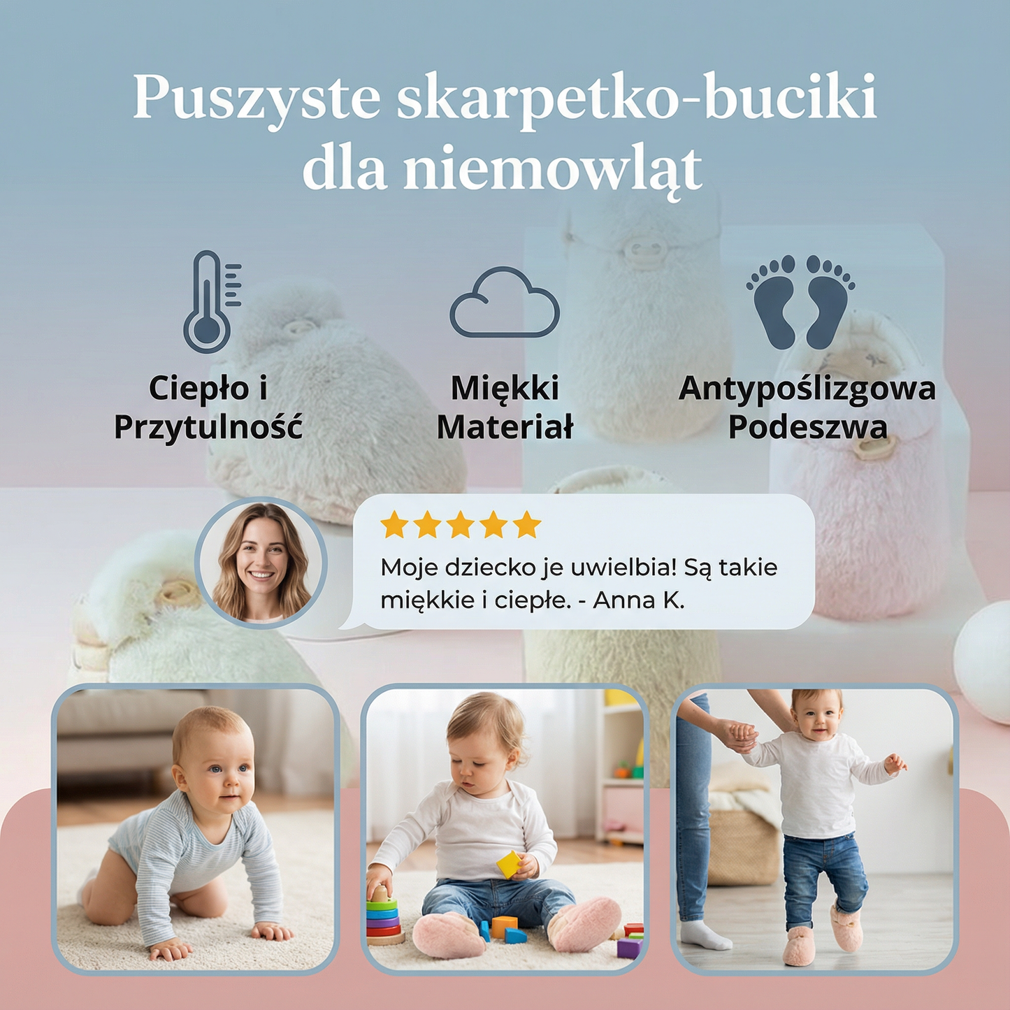 Puszyste skarpetko-buciki dla niemowląt