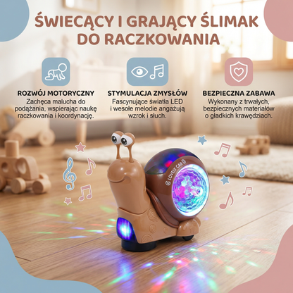 Świecący i grający muzykę ślimak zabawka do raczkowania