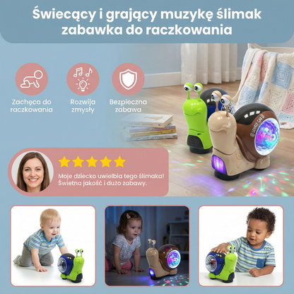 Świecący i grający muzykę ślimak zabawka do raczkowania