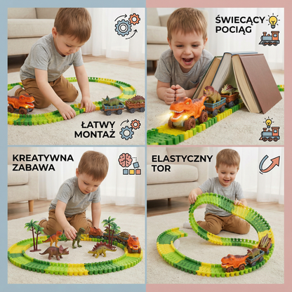 Przygoda z dinozaurami – Elastyczny tor wyścigowy ze świecącym pociągiem