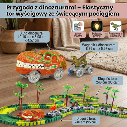 Przygoda z dinozaurami – Elastyczny tor wyścigowy ze świecącym pociągiem