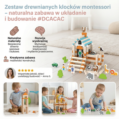 Zestaw drewnianych klocków montessori – naturalna zabawa w układanie i budowanie