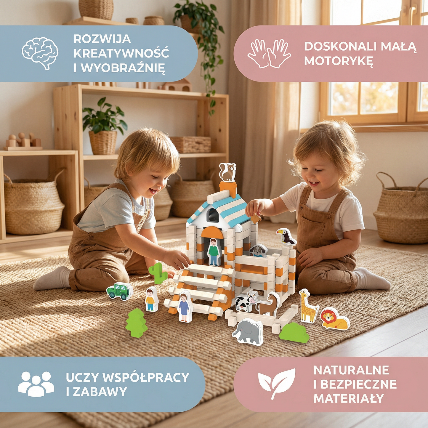 Zestaw drewnianych klocków montessori – naturalna zabawa w układanie i budowanie