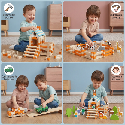 Zestaw drewnianych klocków montessori – naturalna zabawa w układanie i budowanie