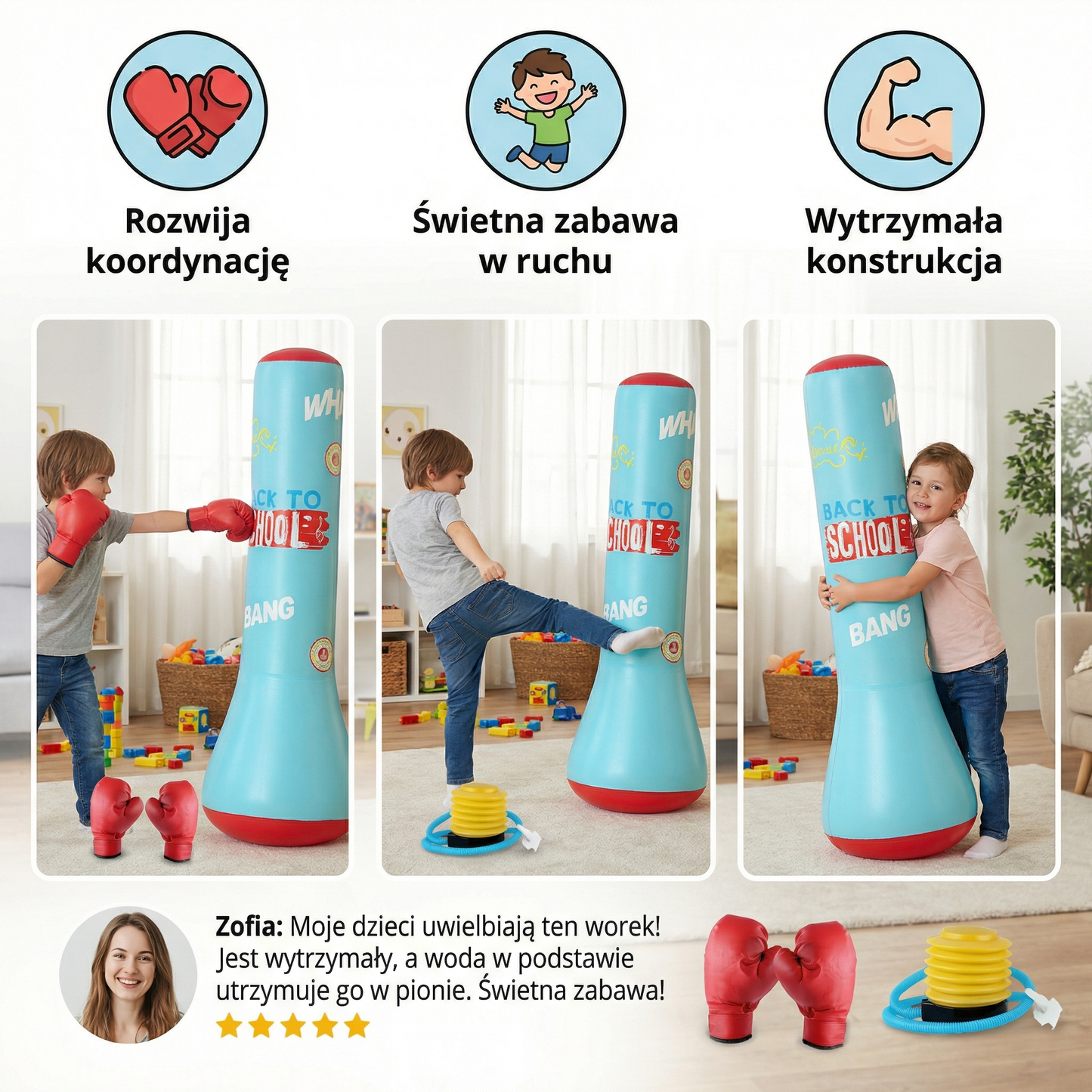 Dmuchany worek bokserski dla dzieci z napełnianą wodą podstawą