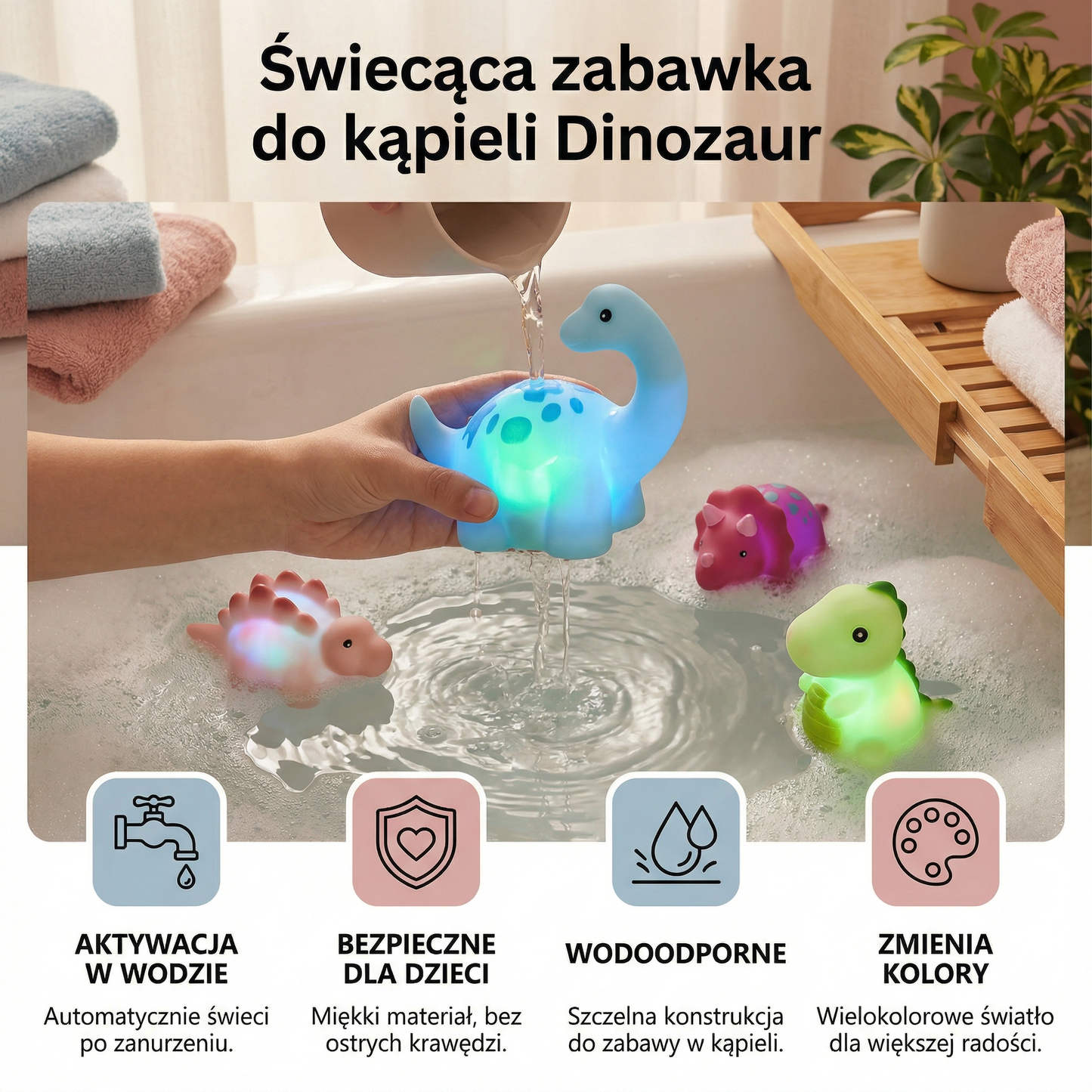 Świecąca zabawka do kąpieli Dinozaur