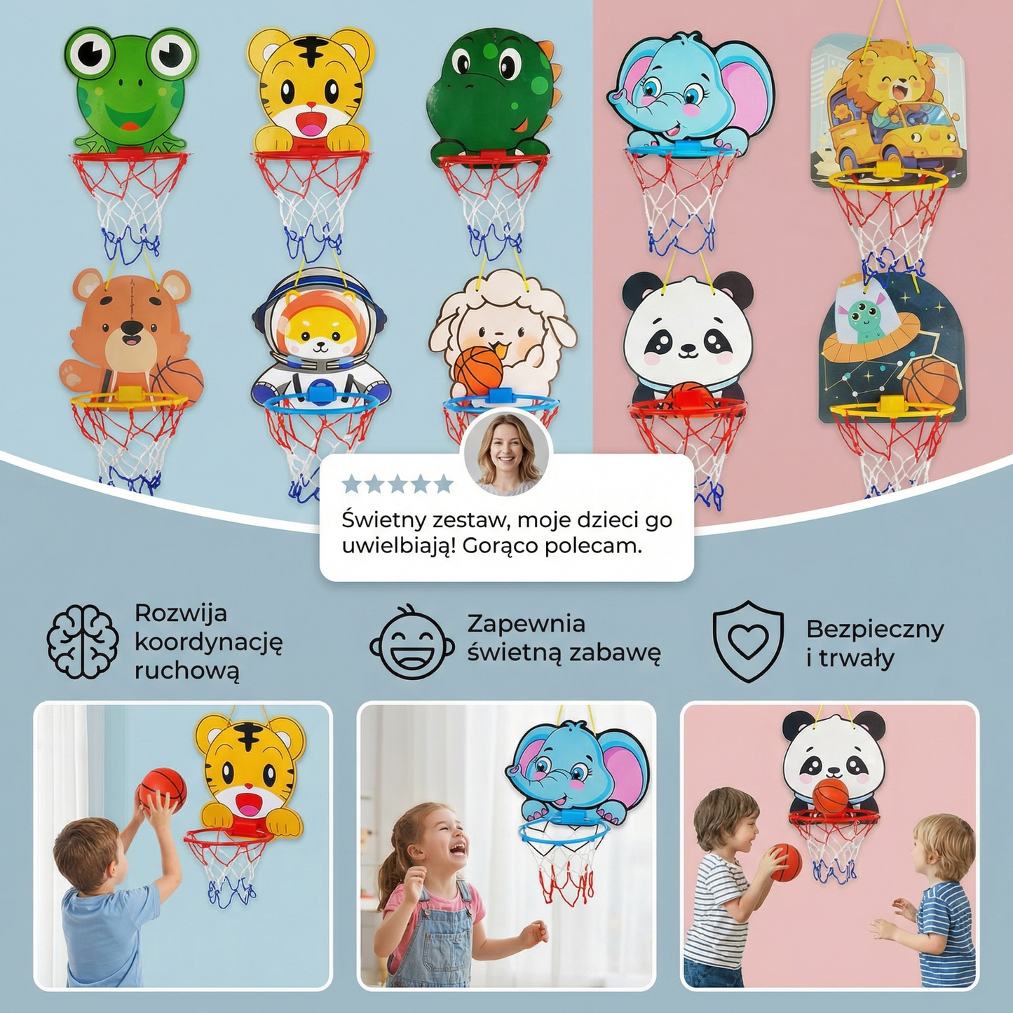 Uroczy zwierzęcy zestaw do koszykówki dla dzieci