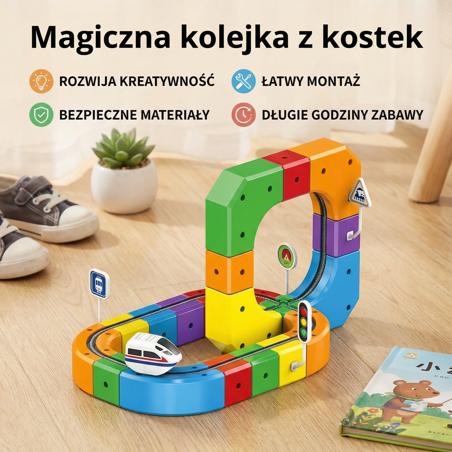 Magiczna kolejka z kostek – zabawka dla dzieci