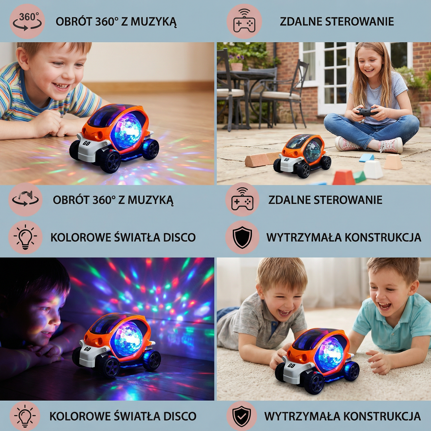 Świecący samochód kaskaderski 360° z muzyką