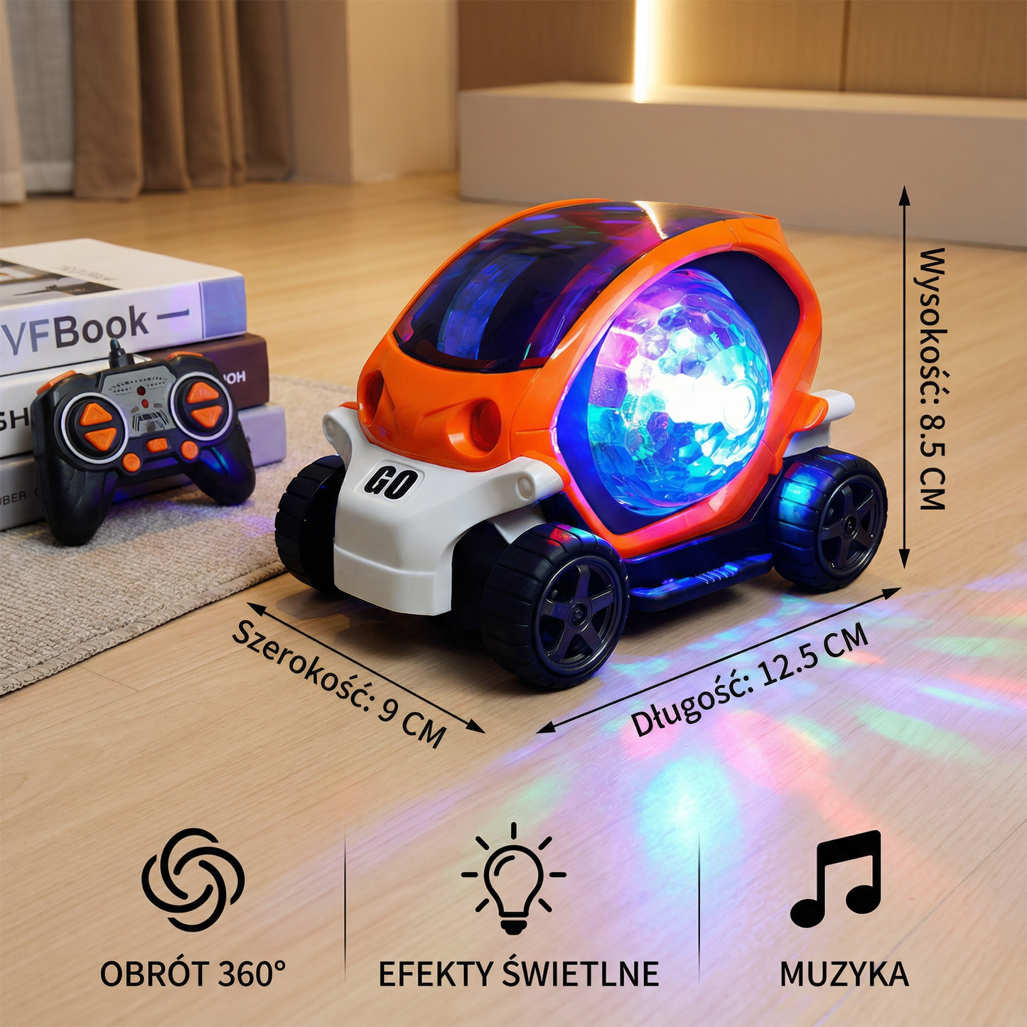 Świecący samochód kaskaderski 360° z muzyką