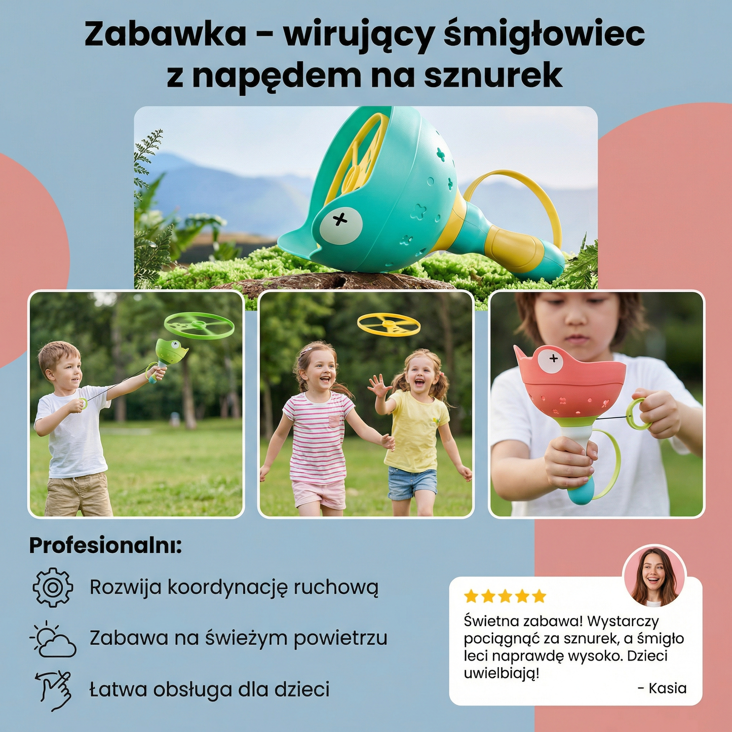 Zabawka – wirujący śmigłowiec z napędem na sznurek