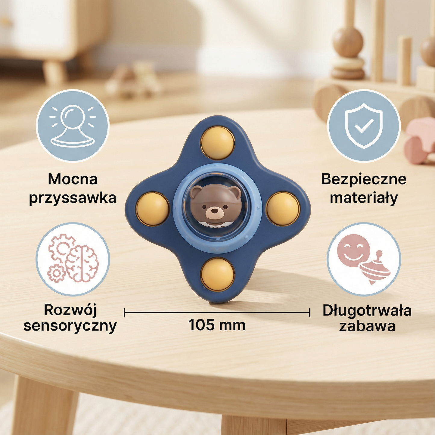 Montessori wirujący spinner z przyssawką – obrotowa zabawka edukacyjna