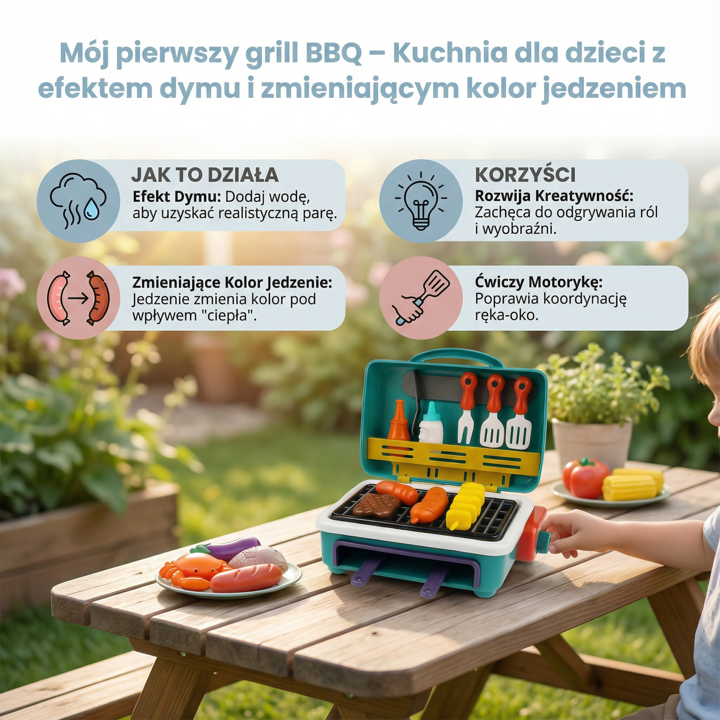 Mój pierwszy grill BBQ – Kuchnia dla dzieci z efektem dymu i zmieniającym kolor jedzeniem