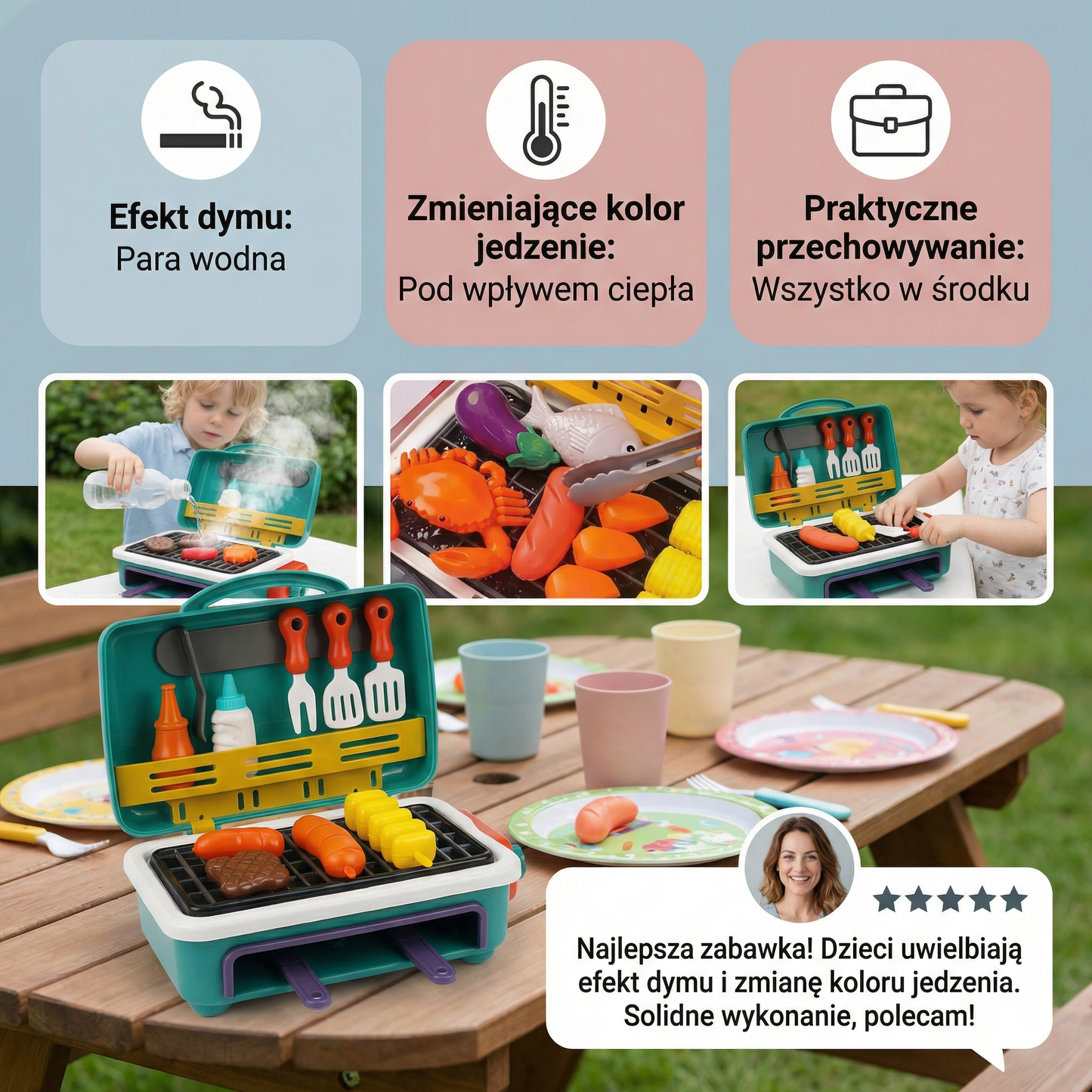 Mój pierwszy grill BBQ – Kuchnia dla dzieci z efektem dymu i zmieniającym kolor jedzeniem