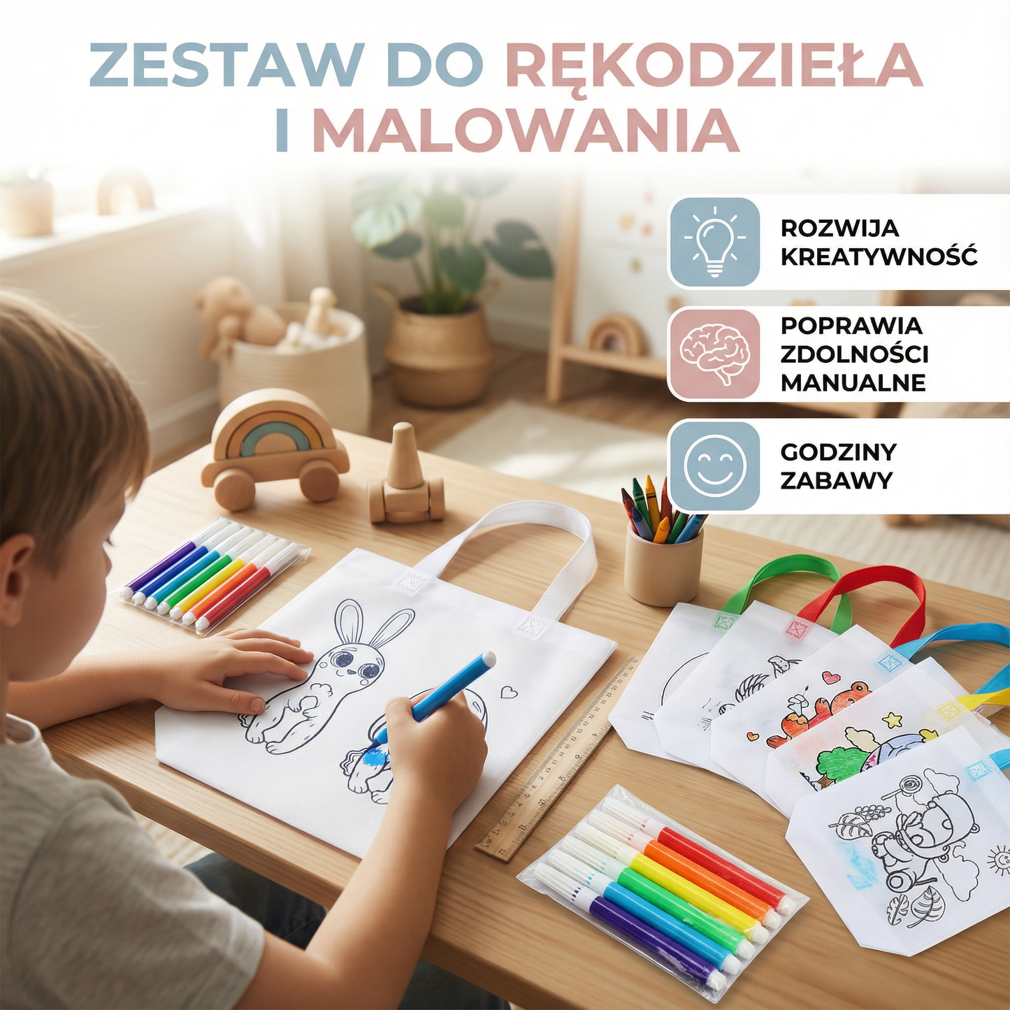 Zestaw dla dzieci do rękodzieła i malowania z kredkami