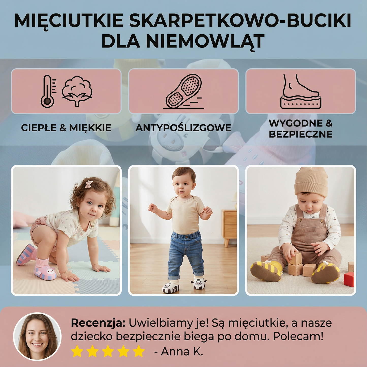 Mięciutkie skarpetkowo-buciki dla niemowląt – ciepłe, antypoślizgowe i wygodne