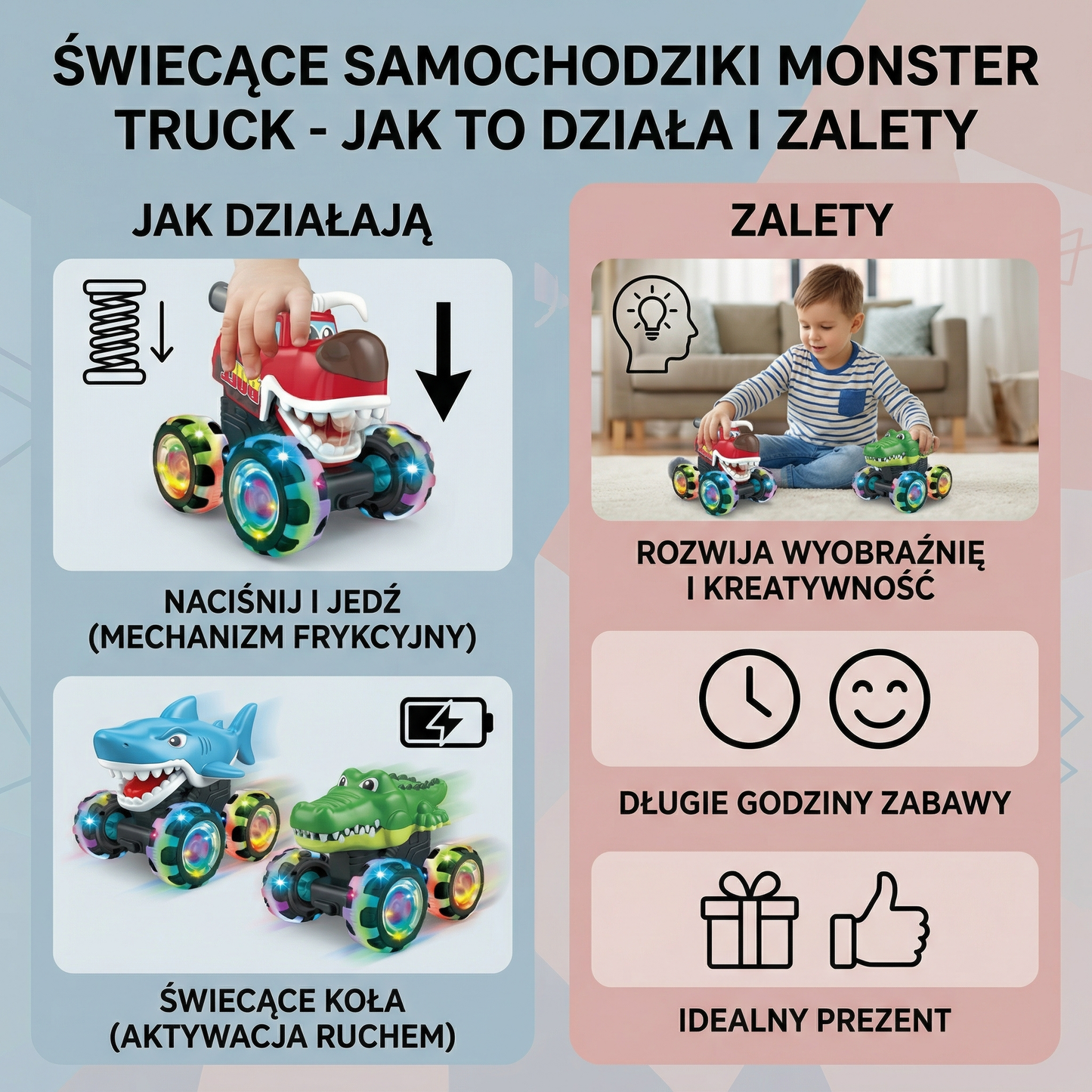 Świecące samochodziki Monster Truck