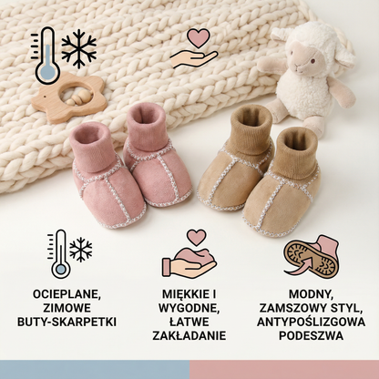 Ocieplane zimowe buciki-skarpetki dla niemowląt w zamszowym stylu