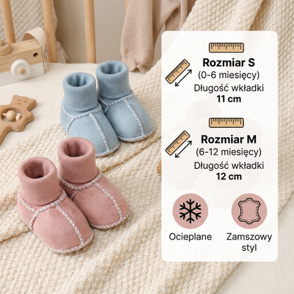 Ocieplane zimowe buciki-skarpetki dla niemowląt w zamszowym stylu