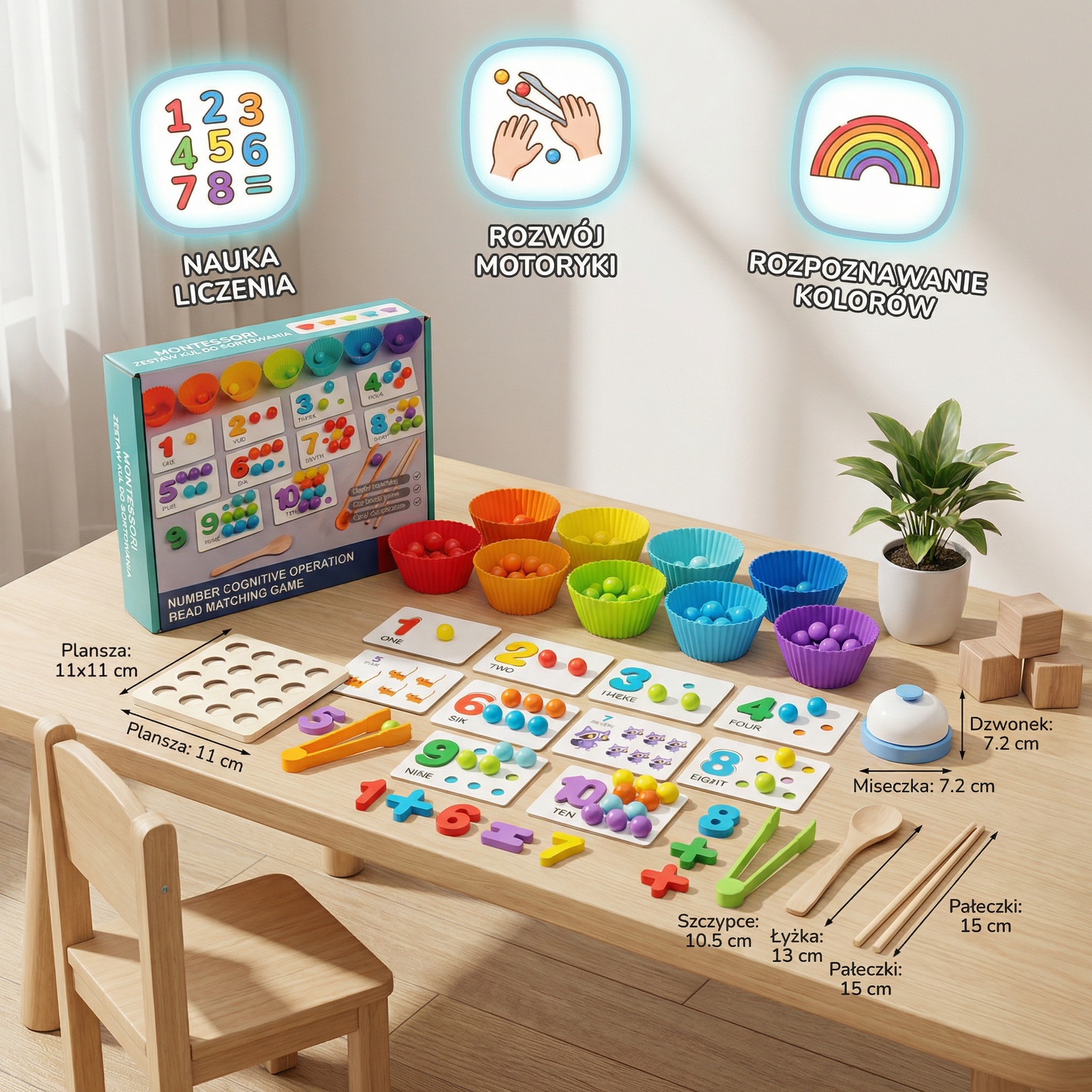Montessori – zestaw kul do sortowania według liczb i kolorów do nauki liczenia