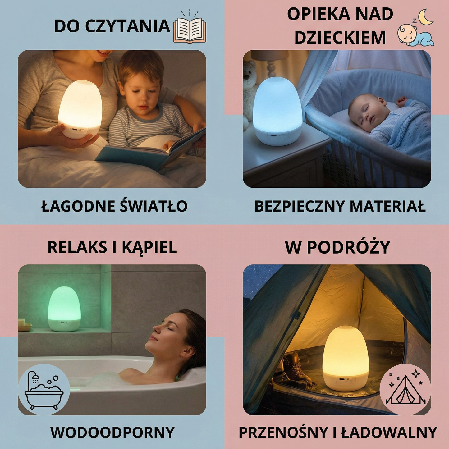 Silikonowa lampka nocna LED w kształcie jajka